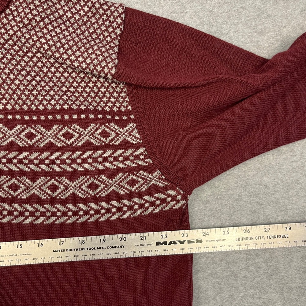 Weatherproof Vintage Sweater Mens XL Burgundy Holiday Sweater 1/4 Zip Fair Isle - Picture 5 of 6